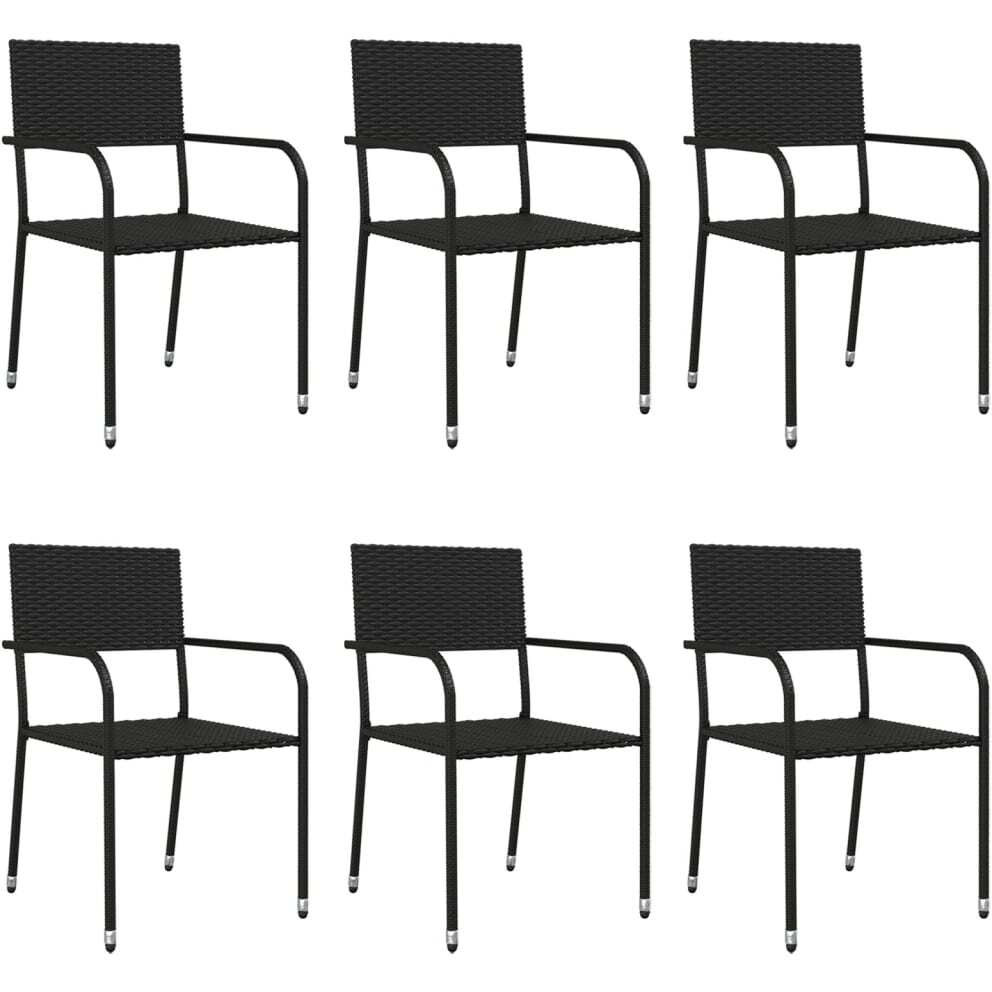 Vidaxl 7 Piece Patio Dining Set Black Poly Rattan