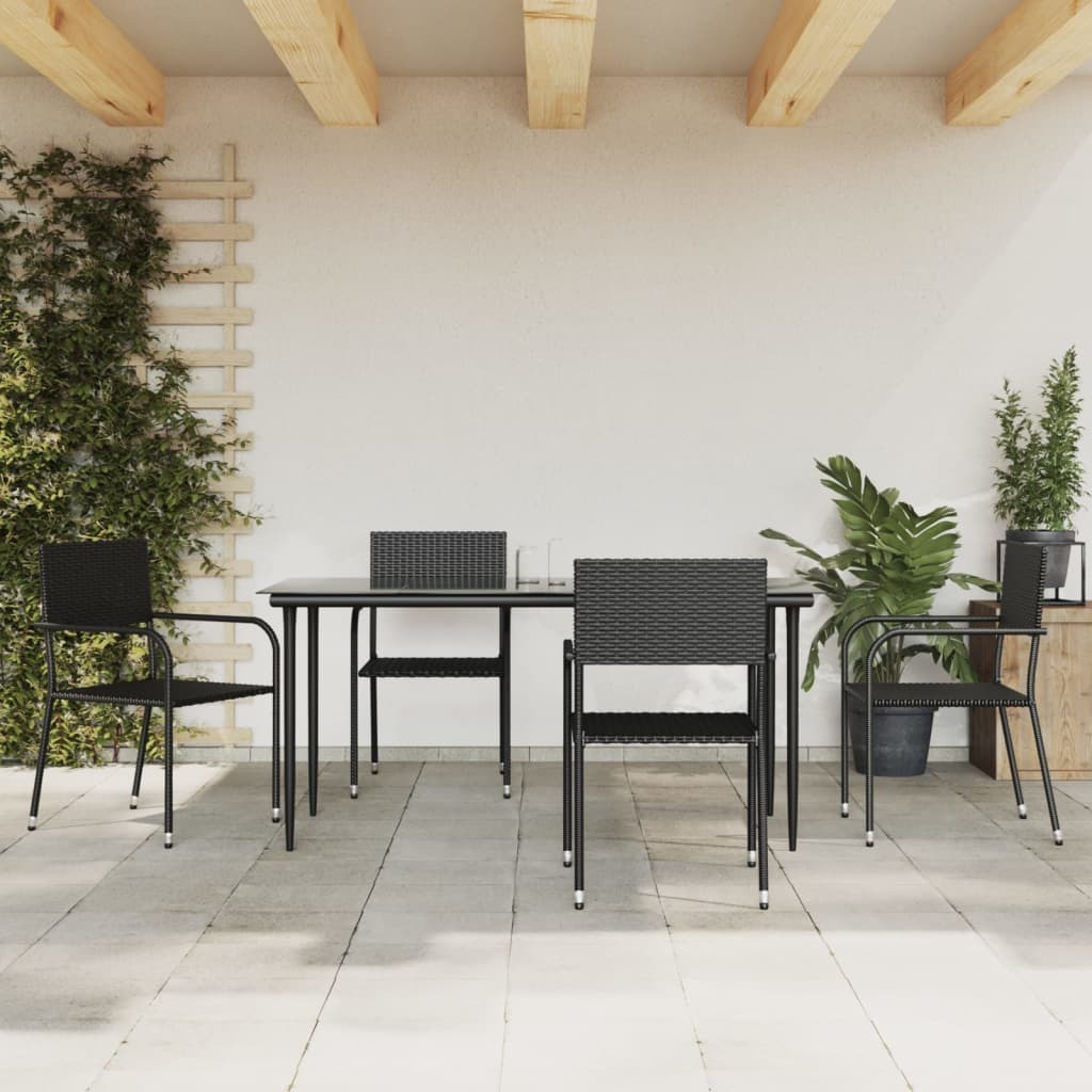 Vidaxl 5 Piece Patio Dining Set Black Poly Rattan