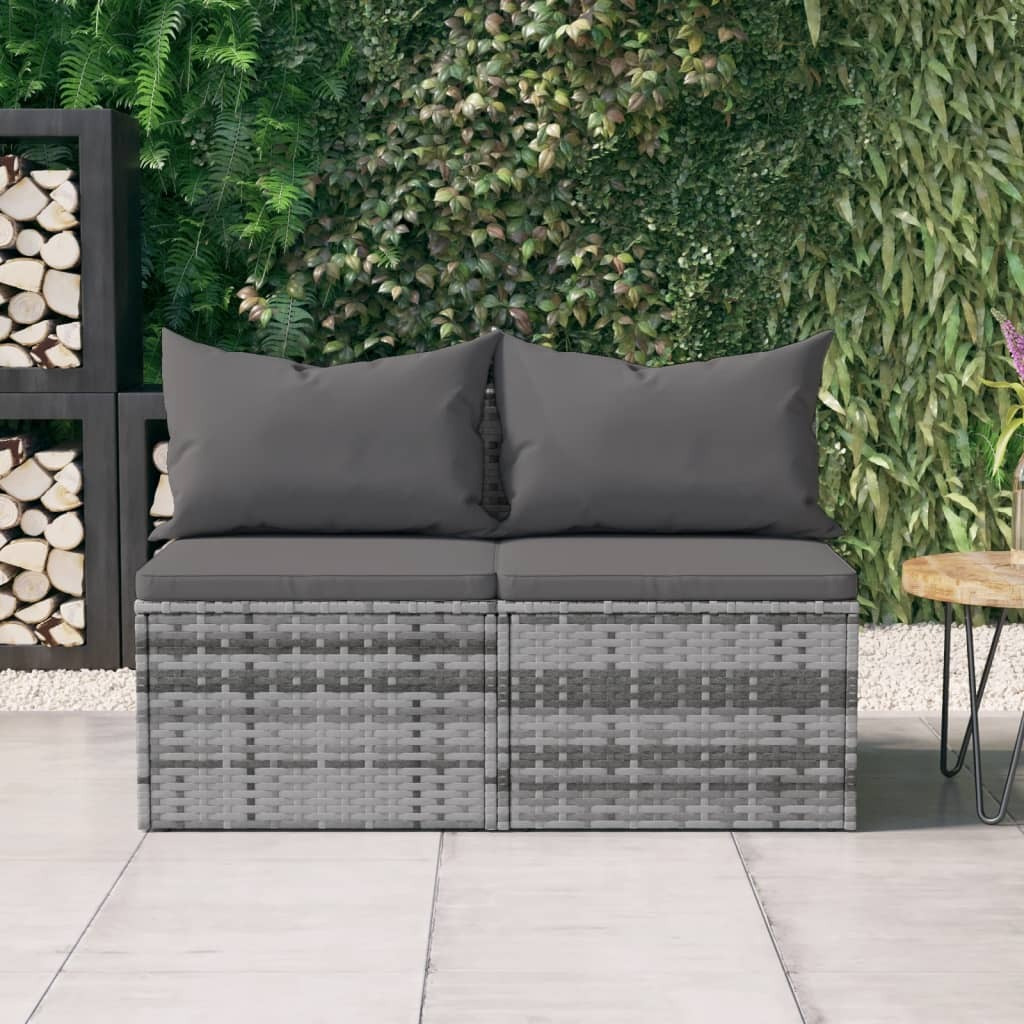 Vidaxl Patio Middle Sofas With Cushions 2 Pcs Gray Poly Rattan