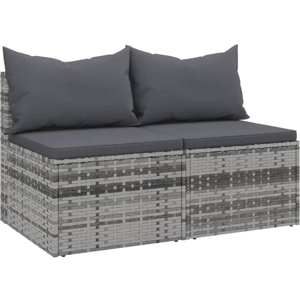 Vidaxl Patio Middle Sofas With Cushions 2 Pcs Gray Poly Rattan