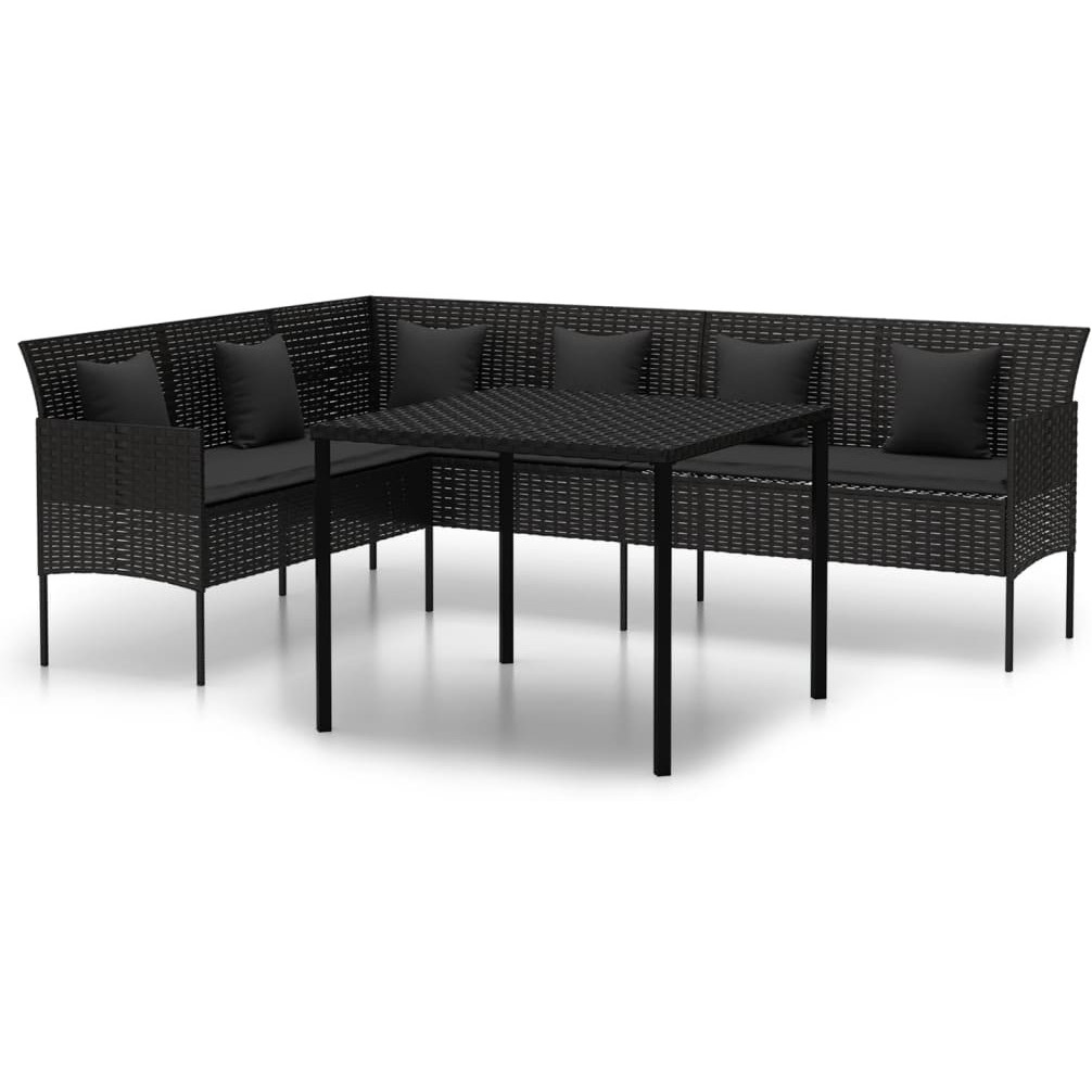 Vidaxl 2 Piece Patio Dining Set With Cushions Black Poly Rattan