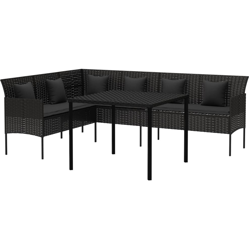 Vidaxl 2 Piece Patio Dining Set With Cushions Black Poly Rattan