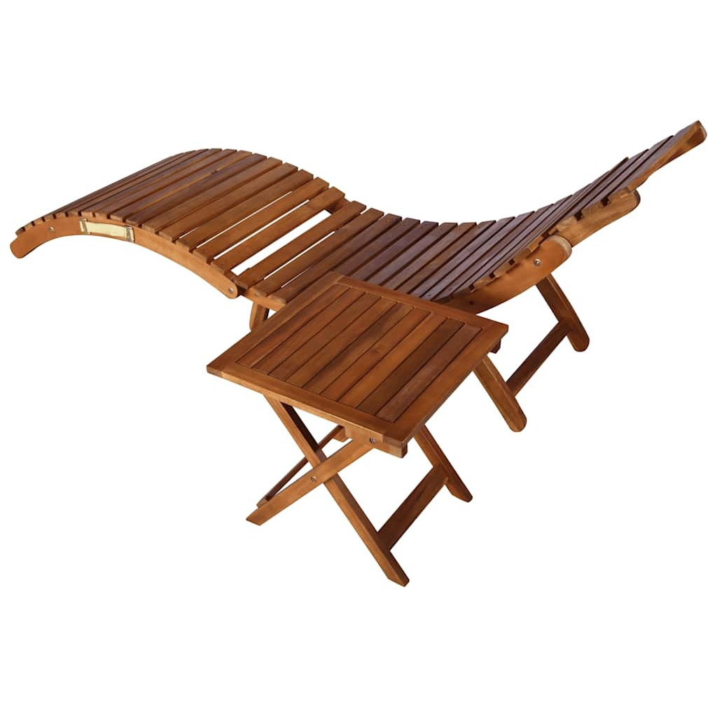 Vidaxl Patio Sun Lounger With Table And Cushion Solid Acacia Wood