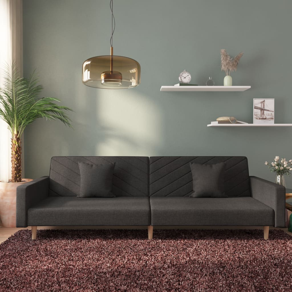 Vidaxl 2-Seater Sofa Bed With Two Pillows Black Fabric
