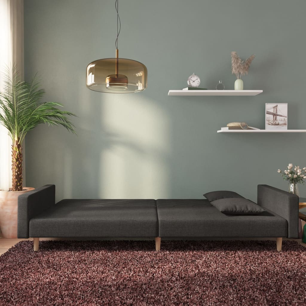 Vidaxl 2-Seater Sofa Bed With Two Pillows Black Fabric