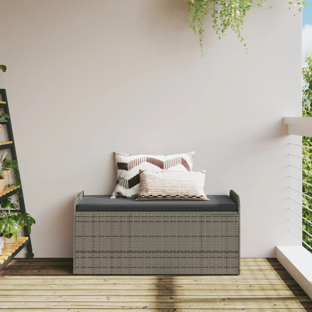 Vidaxl Storage Bench With Cushion Gray 45.3X20.1X20.5 Poly Rattan