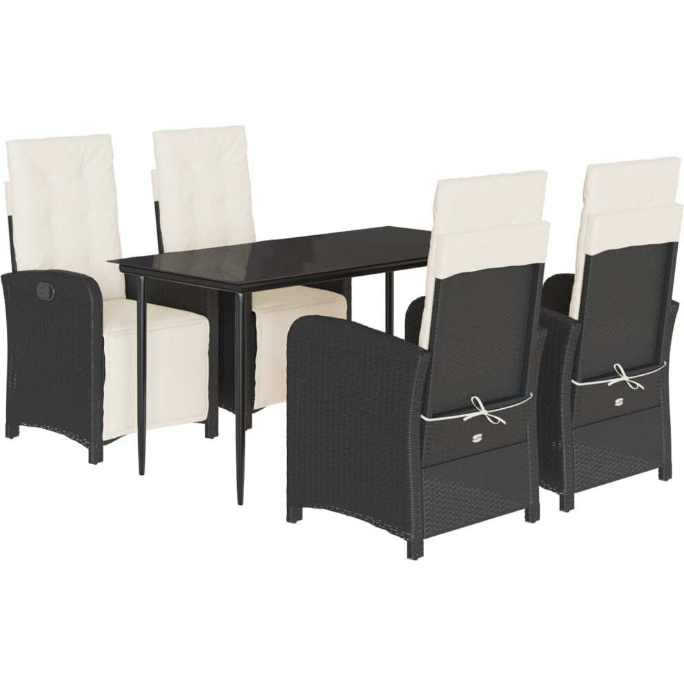 Vidaxl 5 Piece Patio Dining Set With Cushions Black Poly Rattan