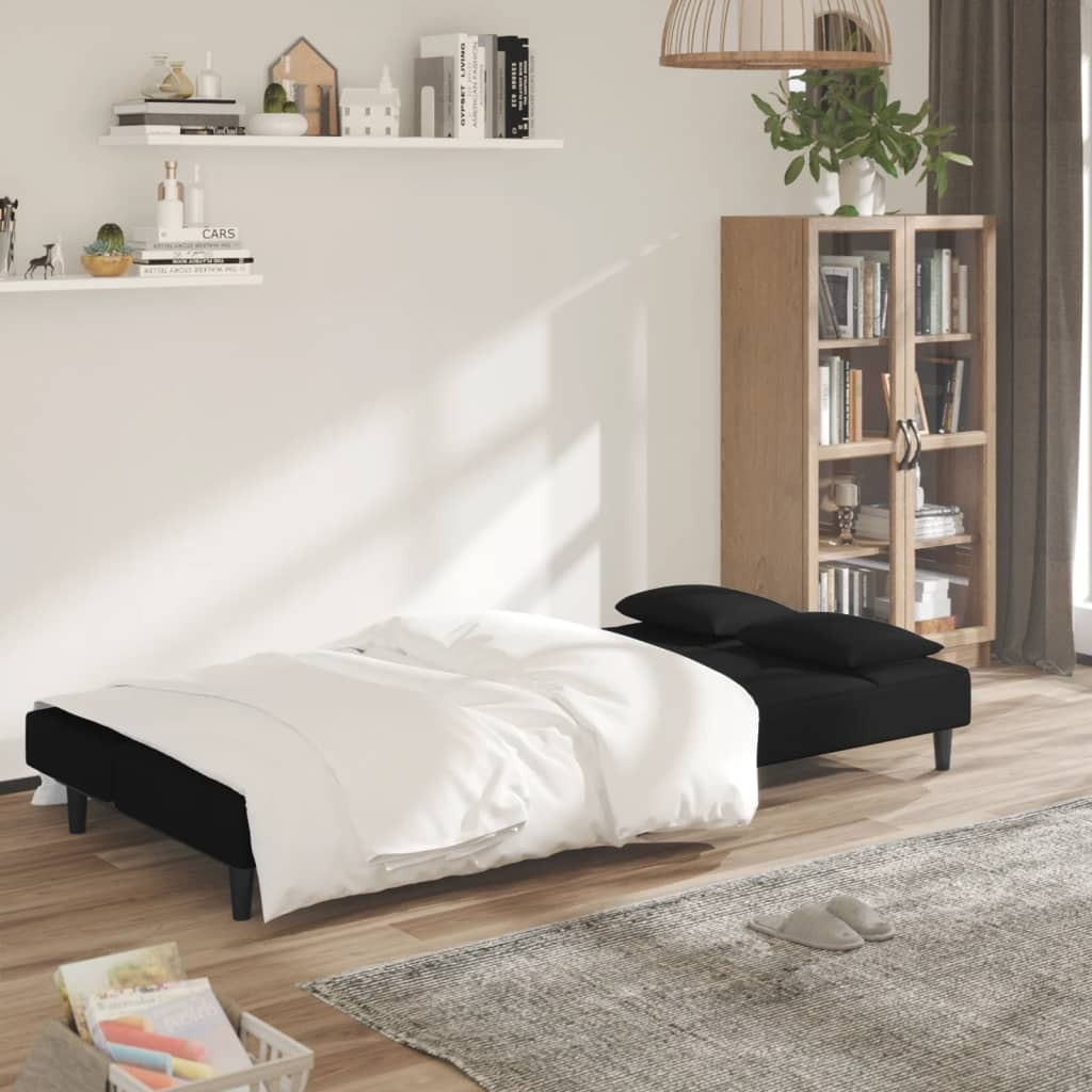 Vidaxl 2-Seater Sofa Bed With Two Pillows Black Velvet