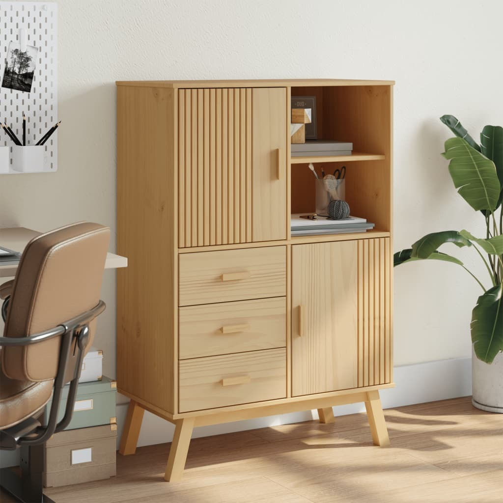Vidaxl Highboard Olden Brown 33.5X16.9X49.2 Solid Wood Pine