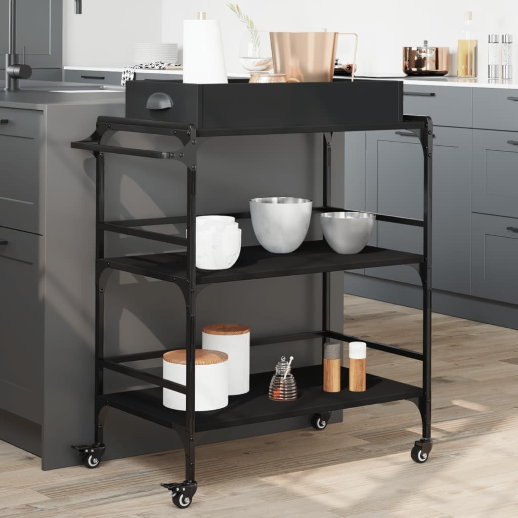 Vidaxl Kitchen Trolley Black 32.1X16.1X36.4 Engineered Wood