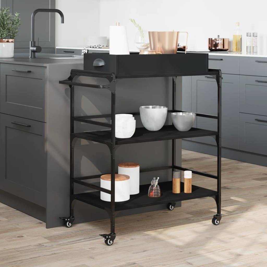 Vidaxl Kitchen Trolley Black 32.1X16.1X36.4 Engineered Wood