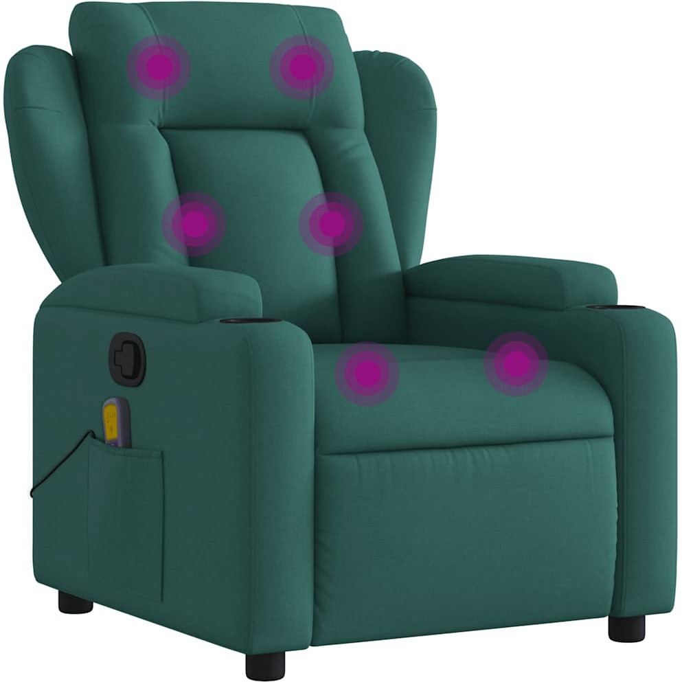 Vidaxl Massage Recliner Chair Dark Green Fabric