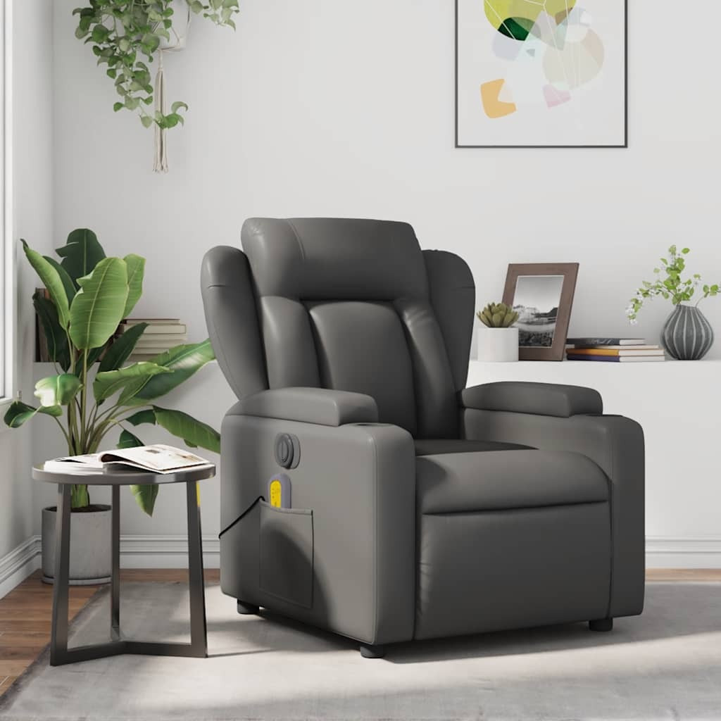 Vidaxl Massage Recliner Chair Gray Faux Leather