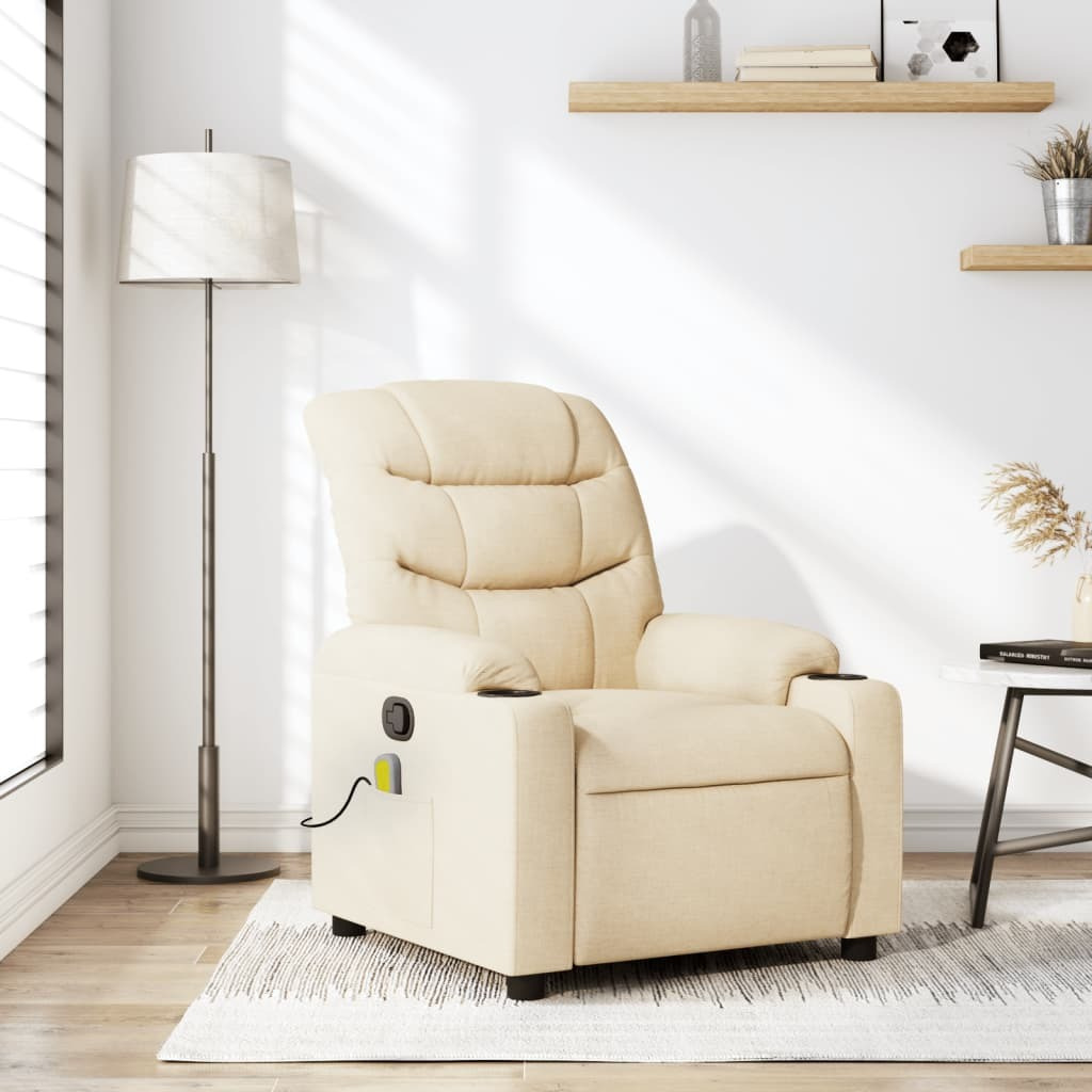 Vidaxl Massage Recliner Chair Cream Fabric