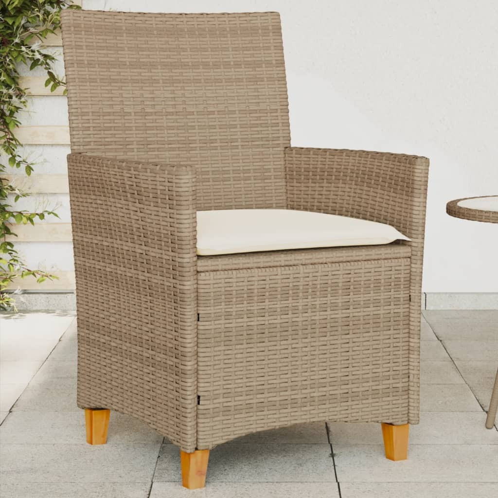 Vidaxl Patio Chairs With Cushions 2 Pcs Beige Poly Rattan&Solid Wood