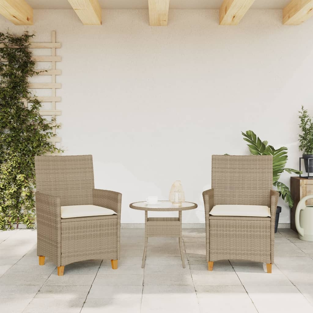 Vidaxl Patio Chairs With Cushions 2 Pcs Beige Poly Rattan&Solid Wood