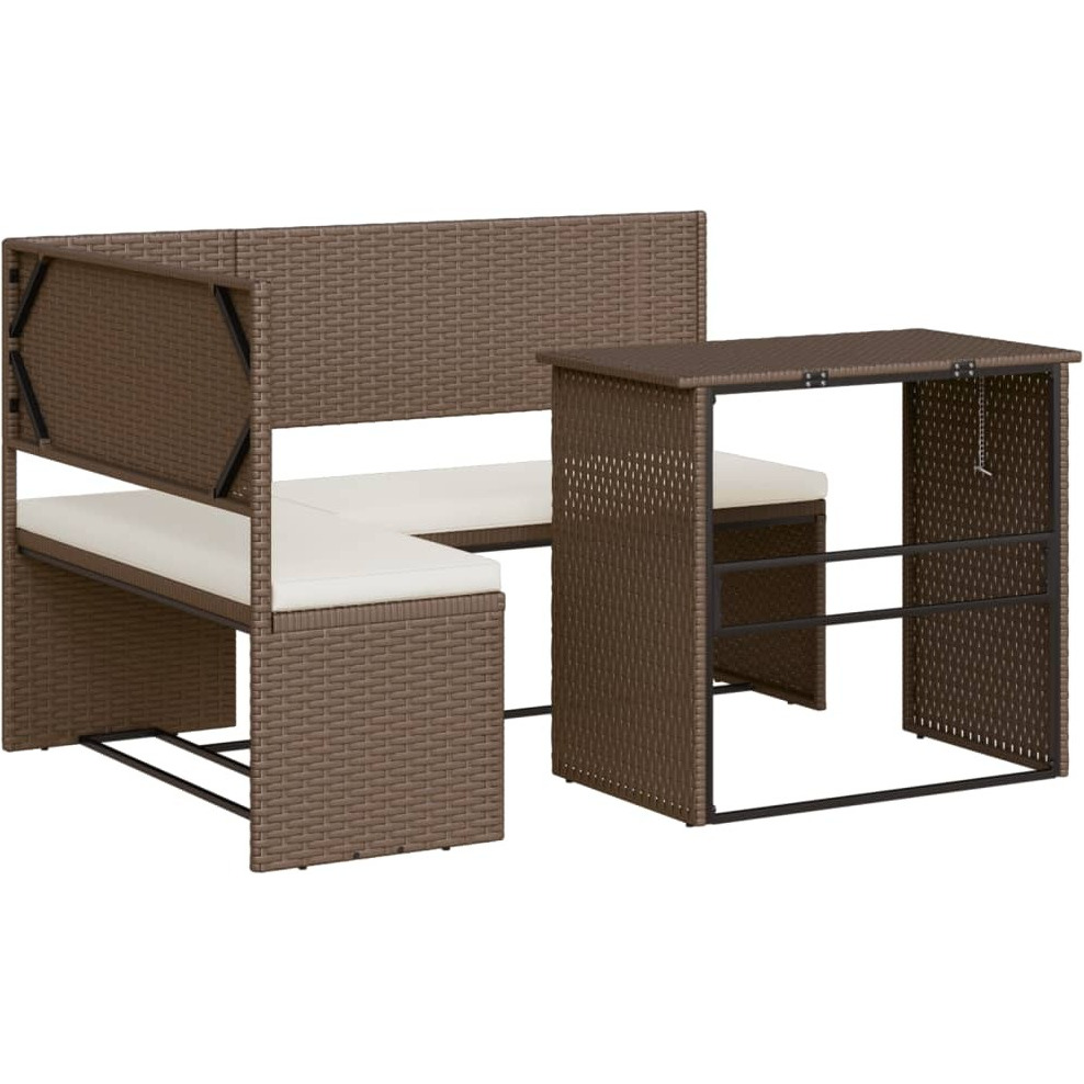 Vidaxl Patio Sofa With Table And Cushions L-Shaped Brown Poly Rattan