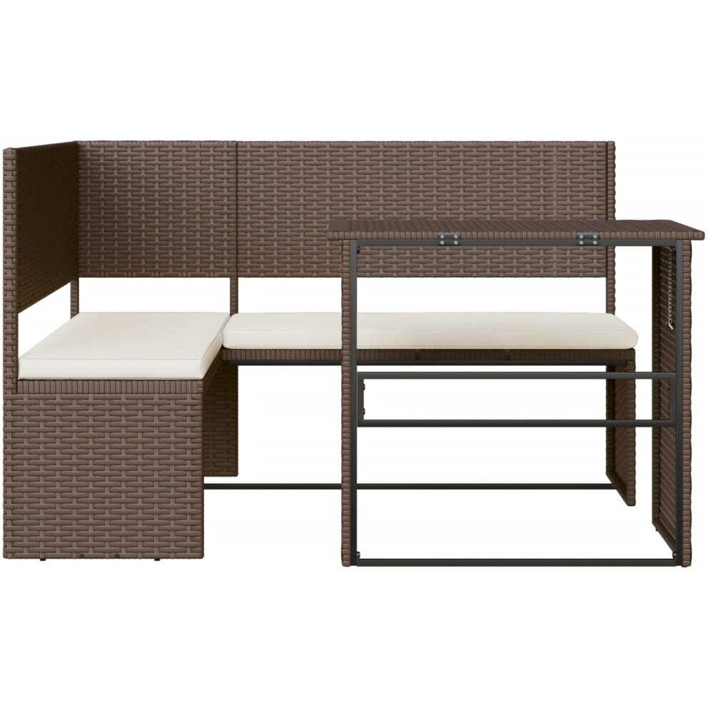 Vidaxl Patio Sofa With Table And Cushions L-Shaped Brown Poly Rattan