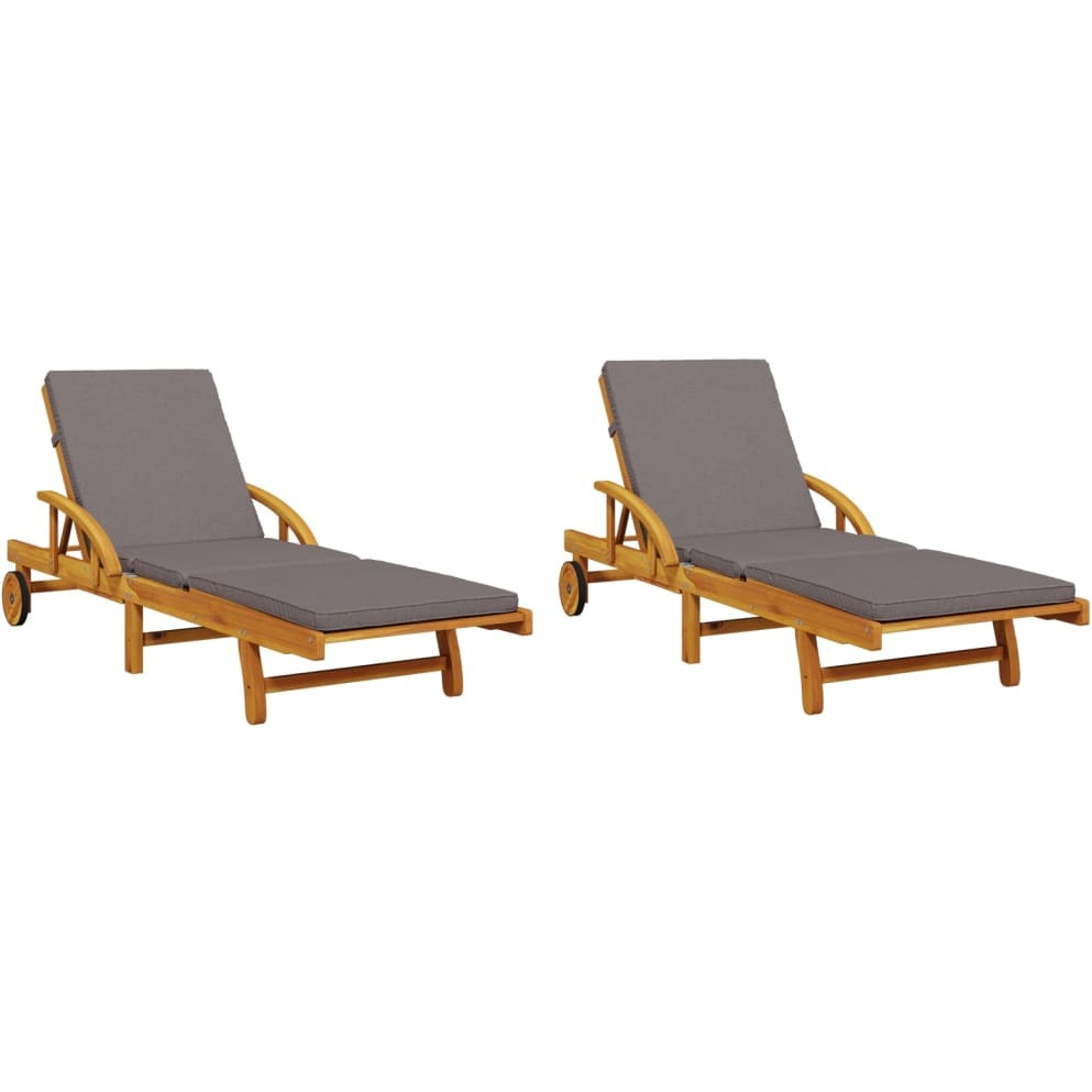 Vidaxl Sun Loungers 2 Pcs With Cushions 78.7X26.8X32.7 Solid Wood Acacia