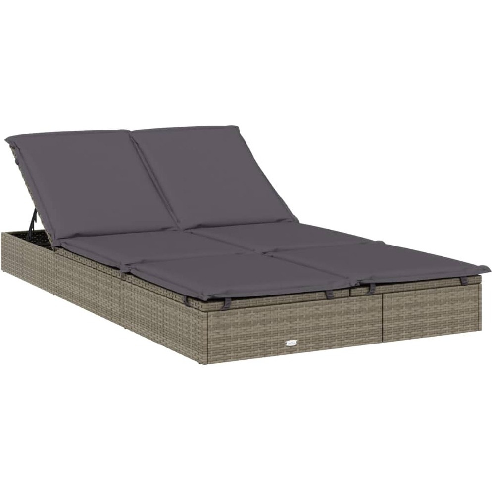 Vidaxl 2-Person Sunbed With Cushions Gray Poly Rattan