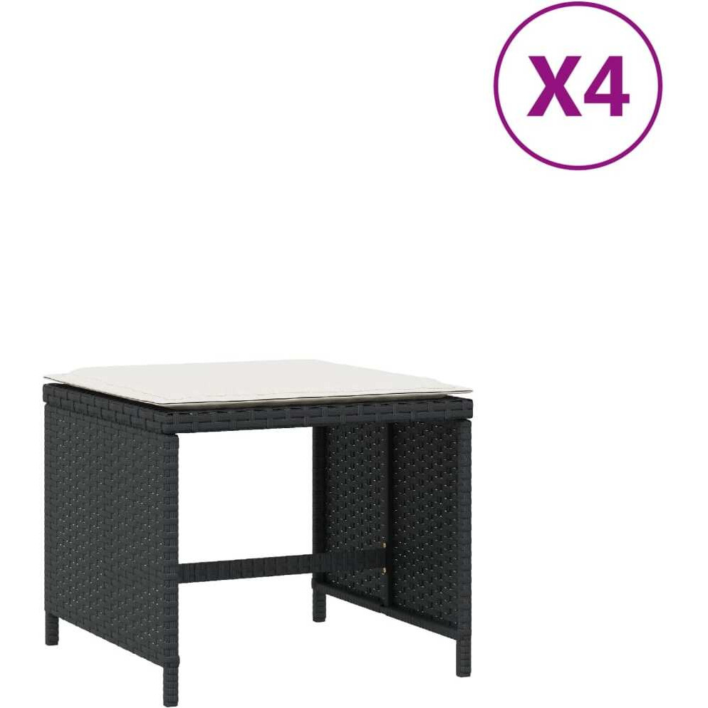 Vidaxl Patio Stools With Cushions 4 Pcs Black 15.7X15.7X13.8 Poly Rattan