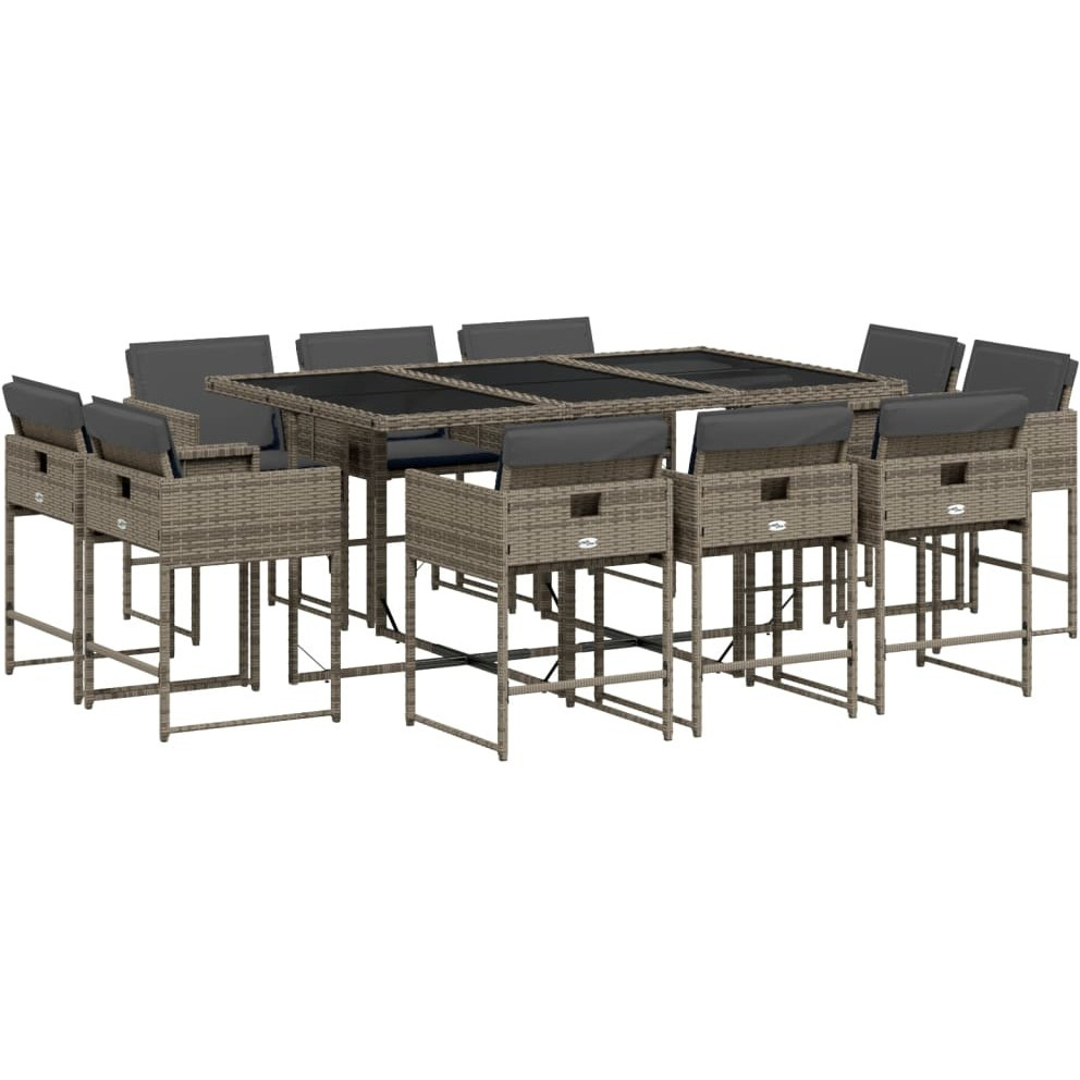 Vidaxl 11 Piece Patio Dining Set With Cushions Gray Poly Rattan
