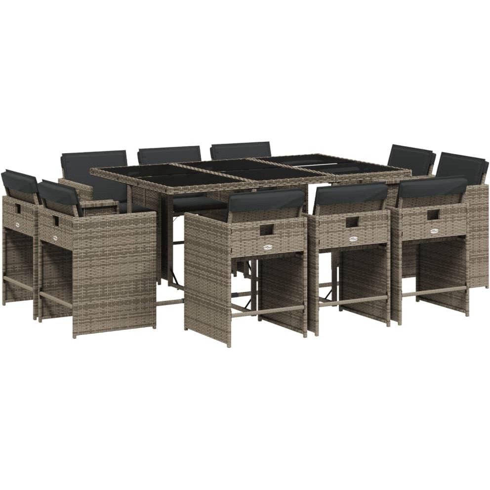 Vidaxl 11 Piece Patio Dining Set With Cushions Gray Poly Rattan