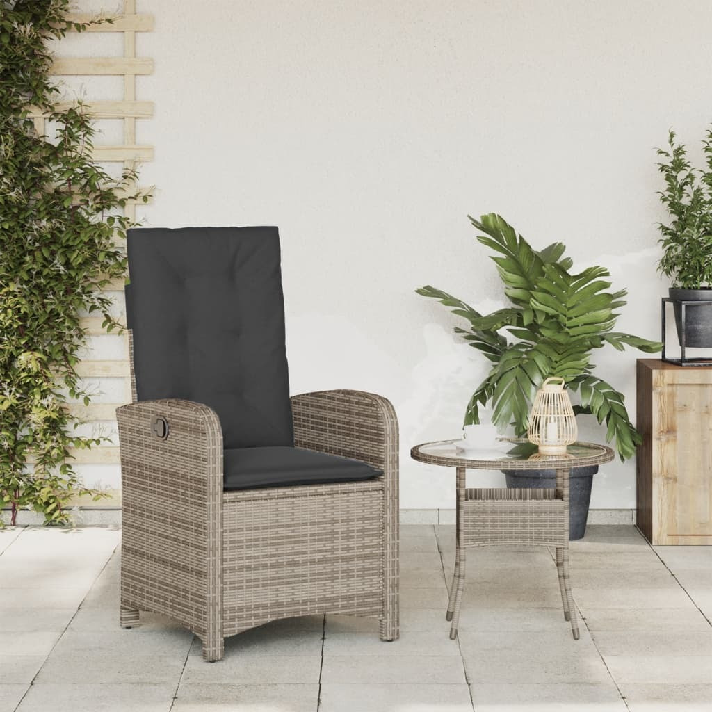 Vidaxl Reclining Patio Chair With Cushions Gray Poly Rattan