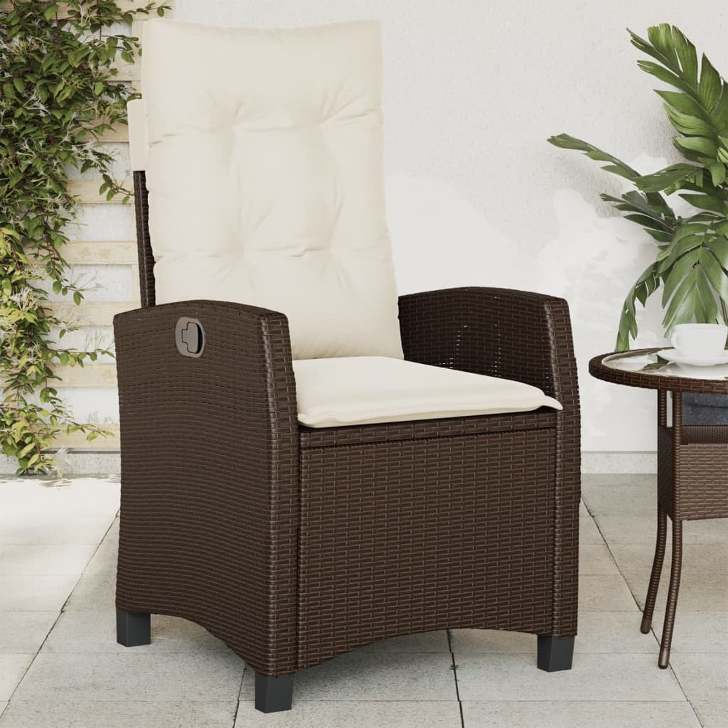 Vidaxl Reclining Patio Chair With Cushions Brown Poly Rattan