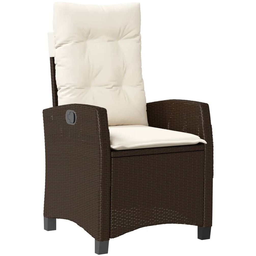 Vidaxl Reclining Patio Chair With Cushions Brown Poly Rattan
