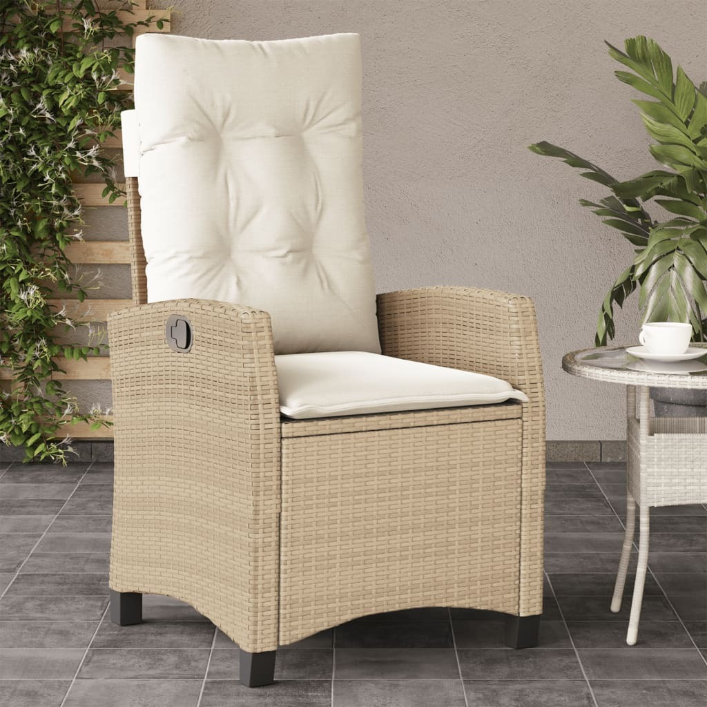 Vidaxl Reclining Patio Chair With Cushions Beige Poly Rattan