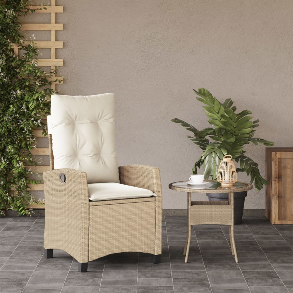 Vidaxl Reclining Patio Chair With Cushions Beige Poly Rattan