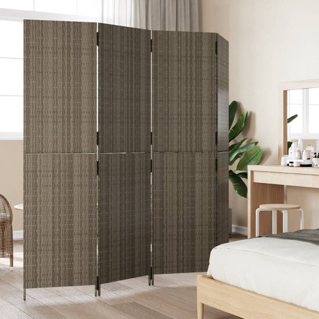 Vidaxl Room Divider 4 Panels Gray Poly Rattan