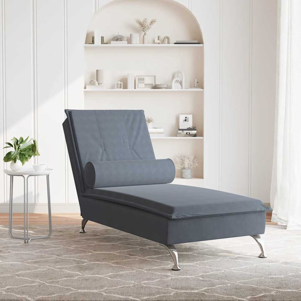 Vidaxl Massage Chaise Lounge With Bolster Dark Gray Velvet