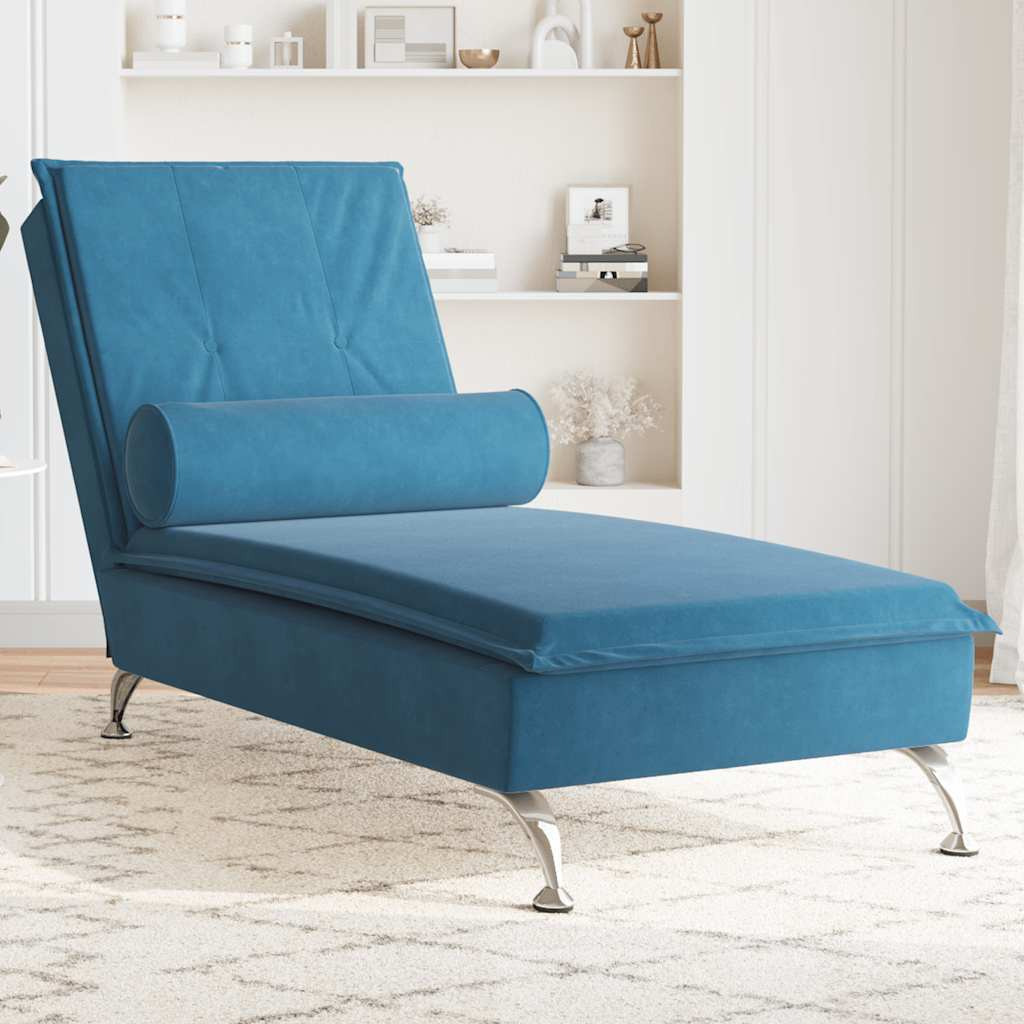 Vidaxl Massage Chaise Lounge With Bolster Blue Velvet