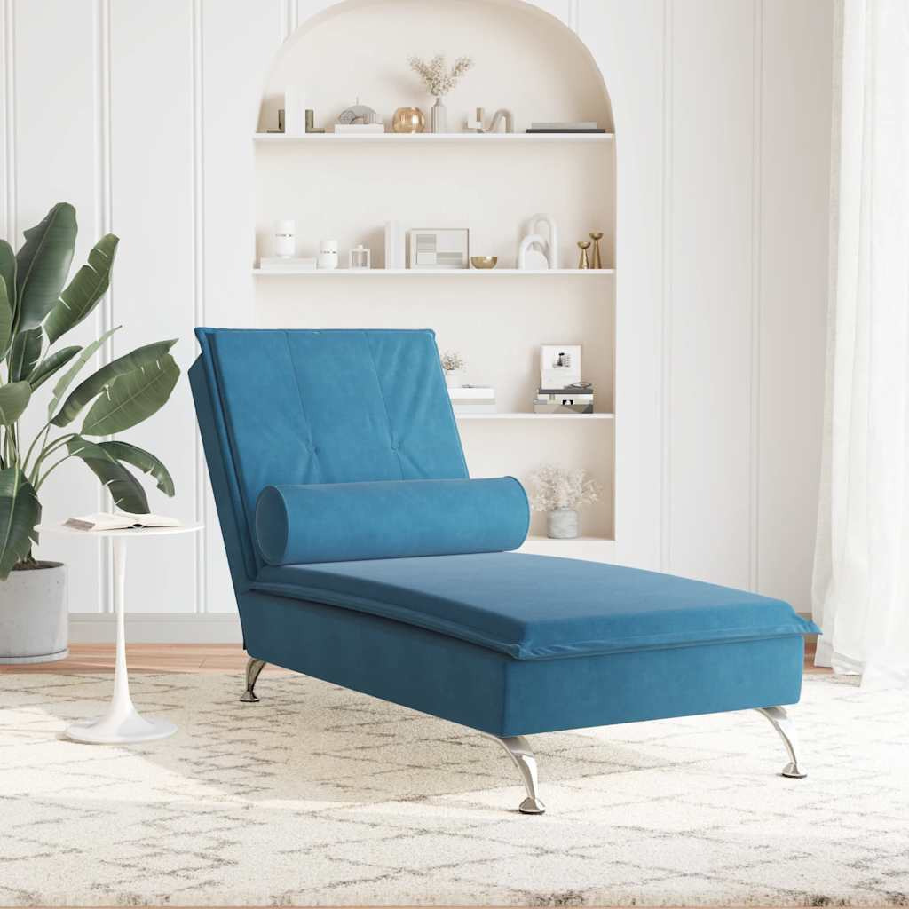 Vidaxl Massage Chaise Lounge With Bolster Blue Velvet
