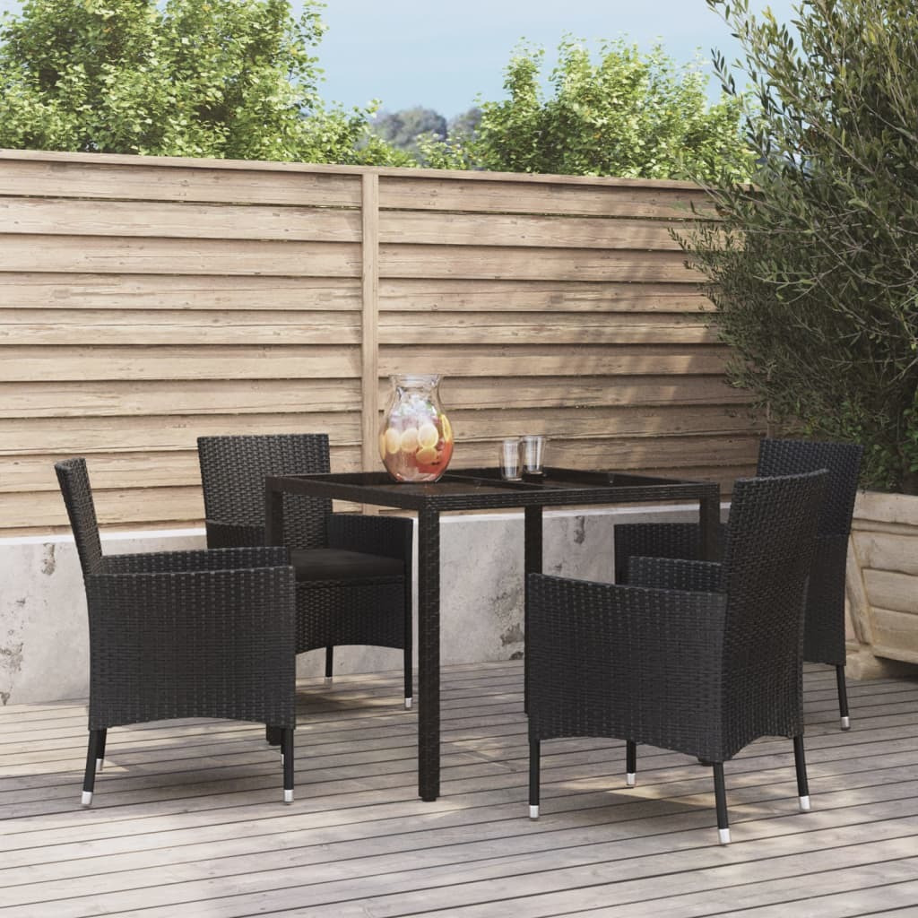 Vidaxl 5 Piece Patio Dining Set With Cushions Black Poly Rattan