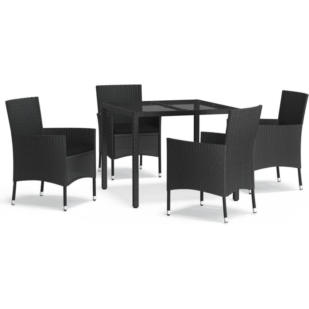 Vidaxl 5 Piece Patio Dining Set With Cushions Black Poly Rattan