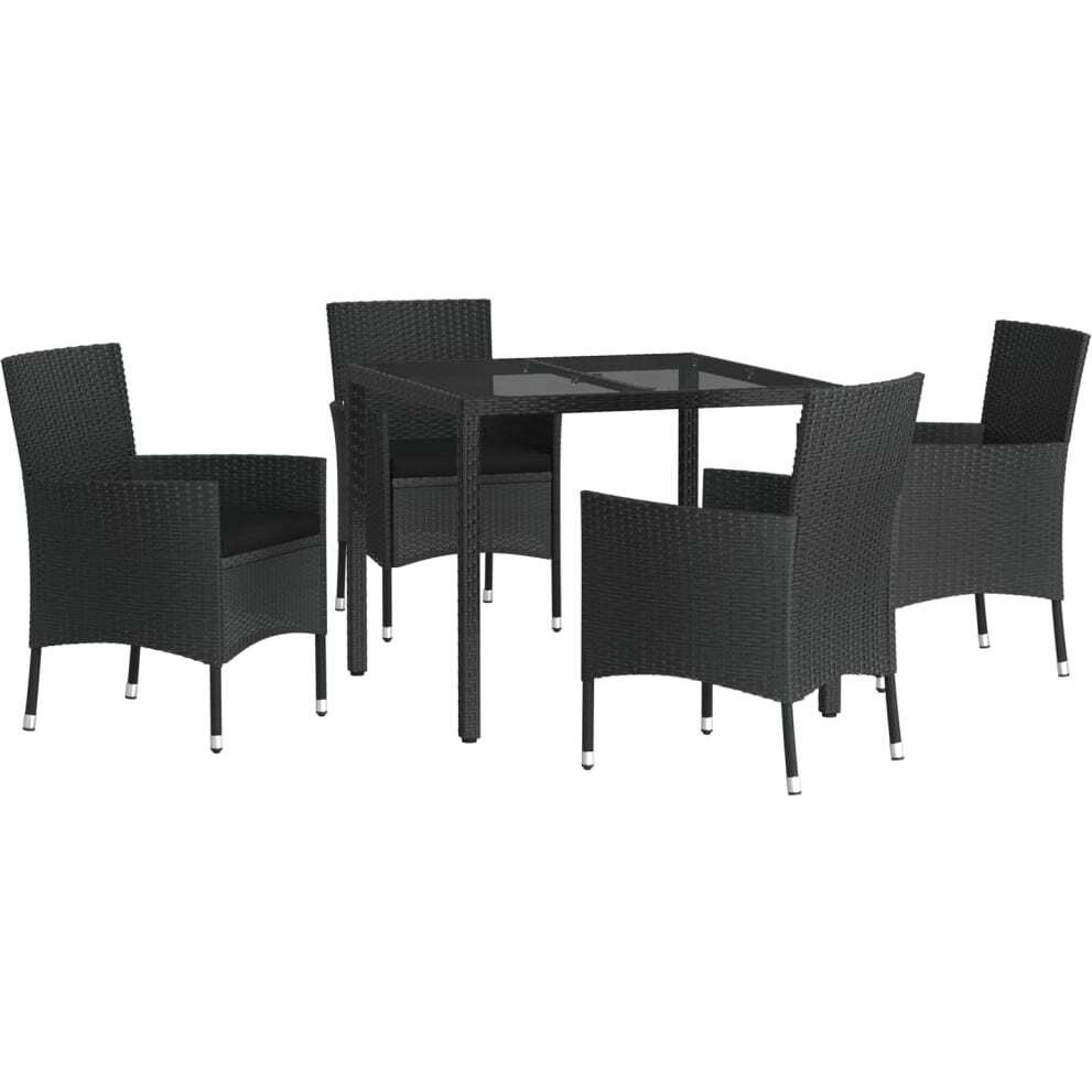 Vidaxl 5 Piece Patio Dining Set With Cushions Black Poly Rattan