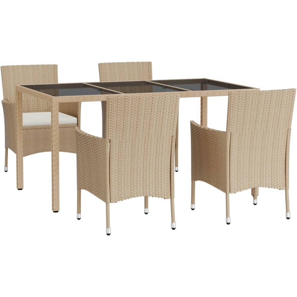 Vidaxl 5 Piece Patio Dining Set With Cushions Beige Poly Rattan