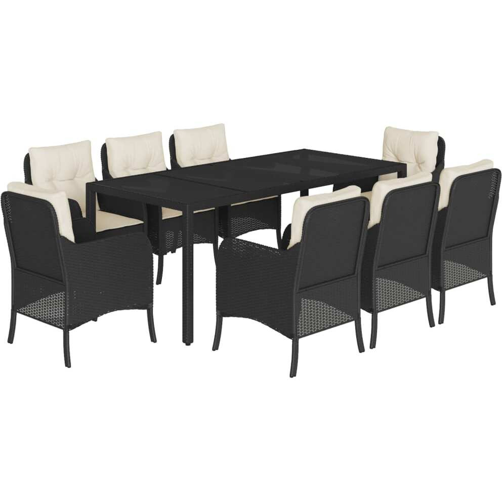 Vidaxl 9 Piece Patio Dining Set With Cushions Black Poly Rattan