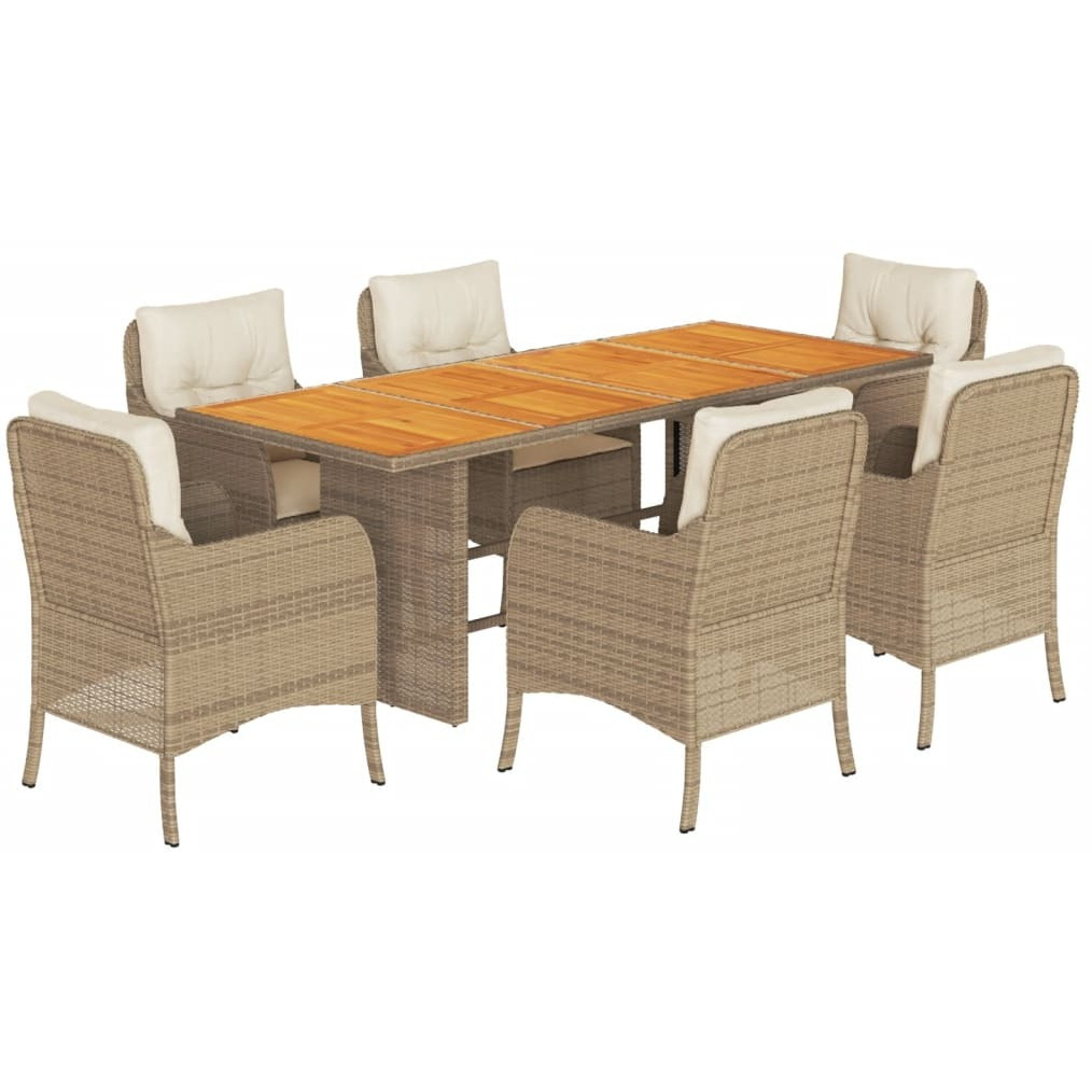 Vidaxl 7 Piece Patio Dining Set With Cushions Beige Poly Rattan