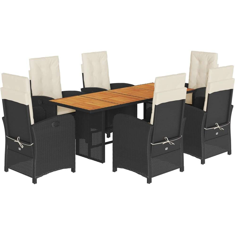 Vidaxl 7 Piece Patio Dining Set With Cushions Black Poly Rattan