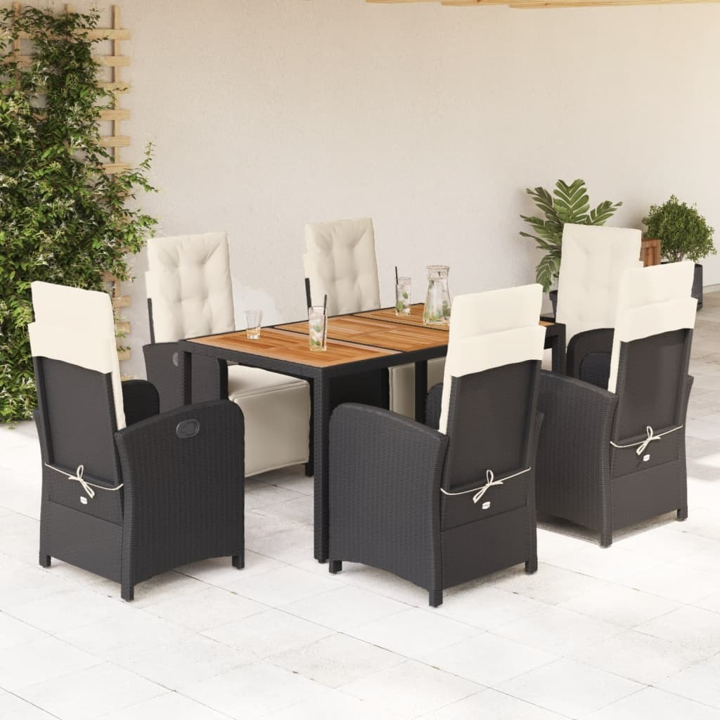 Vidaxl 7 Piece Patio Dining Set With Cushions Black Poly Rattan