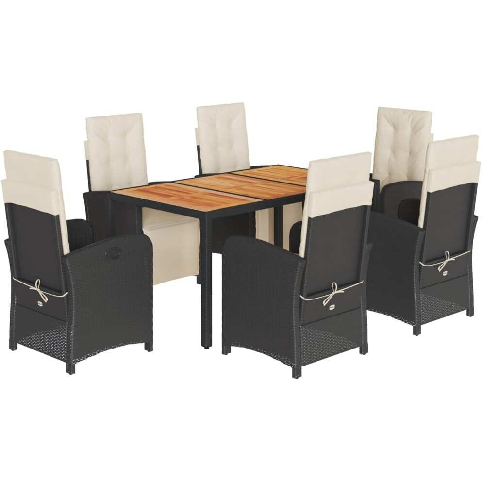 Vidaxl 7 Piece Patio Dining Set With Cushions Black Poly Rattan