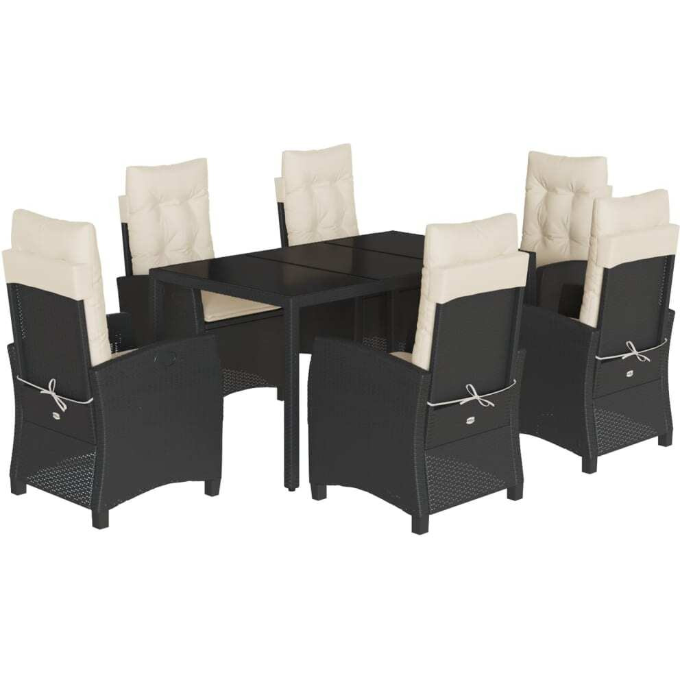 Vidaxl 7 Piece Patio Dining Set With Cushions Black Poly Rattan