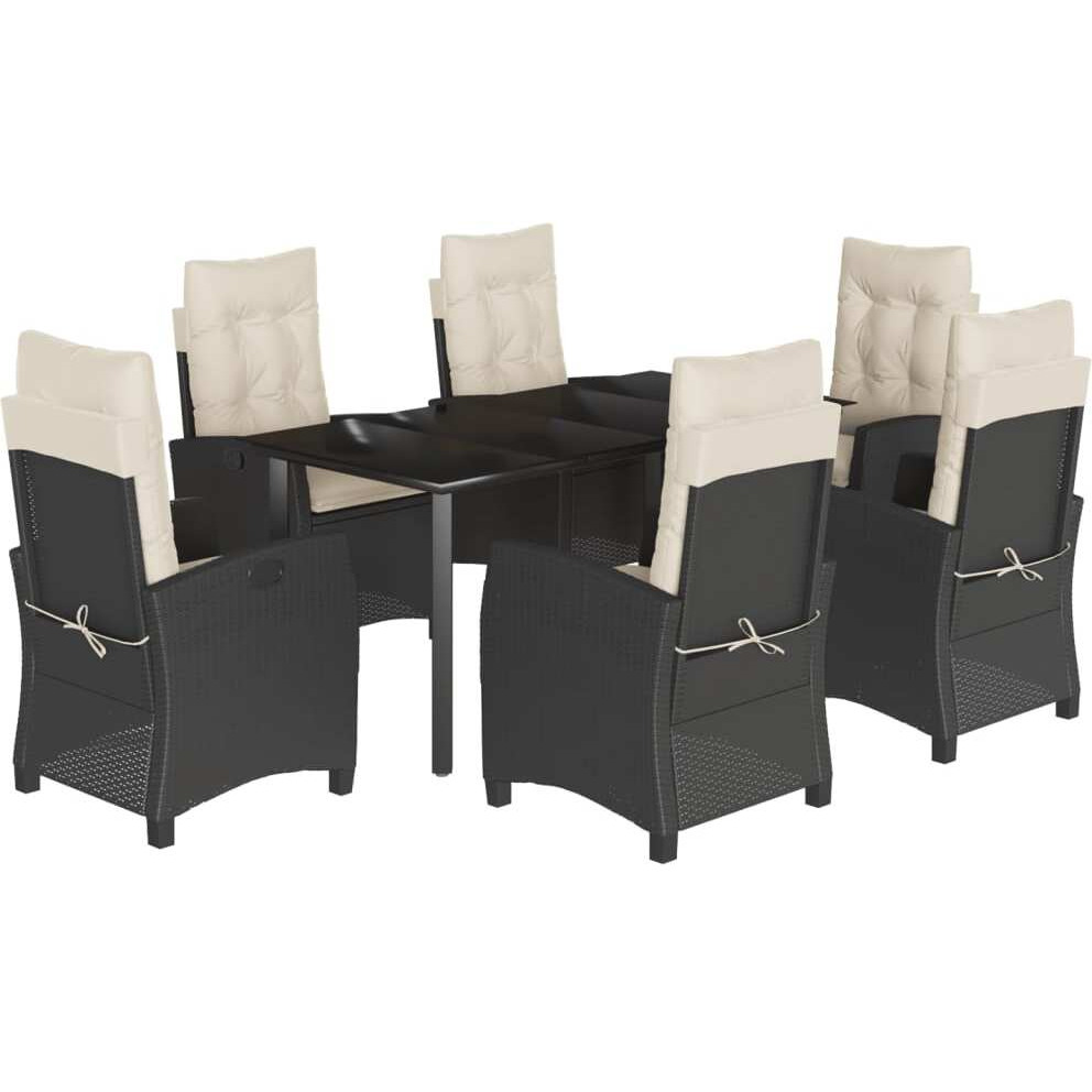 Vidaxl 7 Piece Patio Dining Set With Cushions Black Poly Rattan