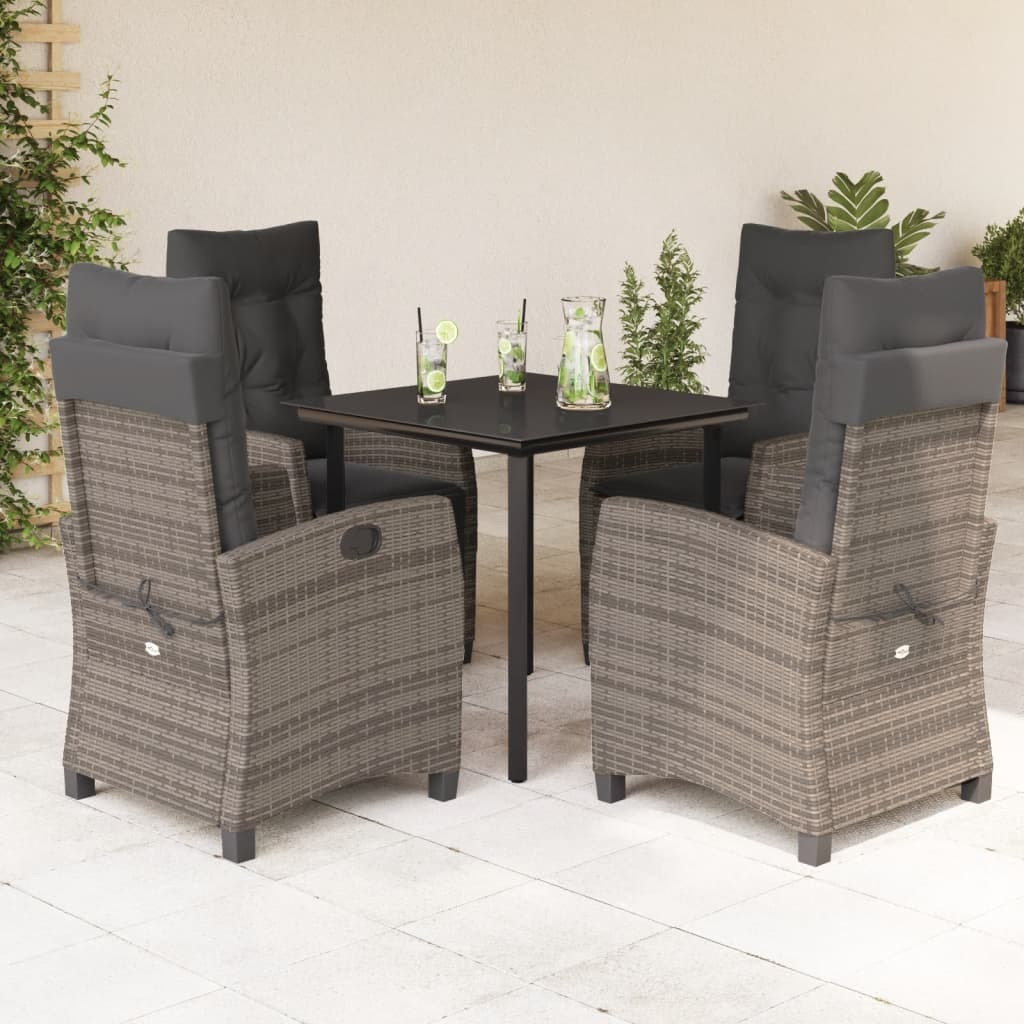 Vidaxl 5 Piece Patio Dining Set With Cushions Gray Poly Rattan