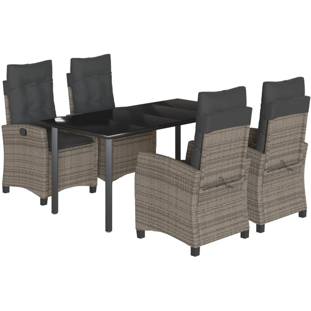 Vidaxl 5 Piece Patio Dining Set With Cushions Gray Poly Rattan