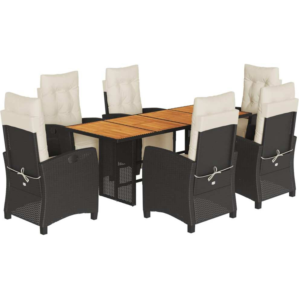 Vidaxl 7 Piece Patio Dining Set With Cushions Black Poly Rattan